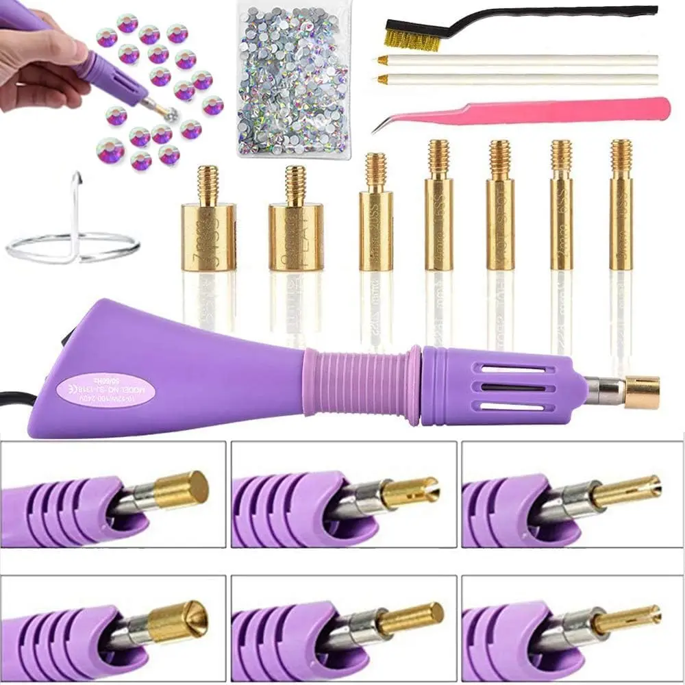 7-Tip Hotfix Rhinestone Applicator Wand Kit with Auto Thermostat, AB Crystals, 2 Pencils, Tweezers for Craft Projects & DIY Tools, 7-Tip Set, Pen-Like, Craft Supplies, Precision Tool, Plugged Power, 7 Precision Interchangeable Tips
