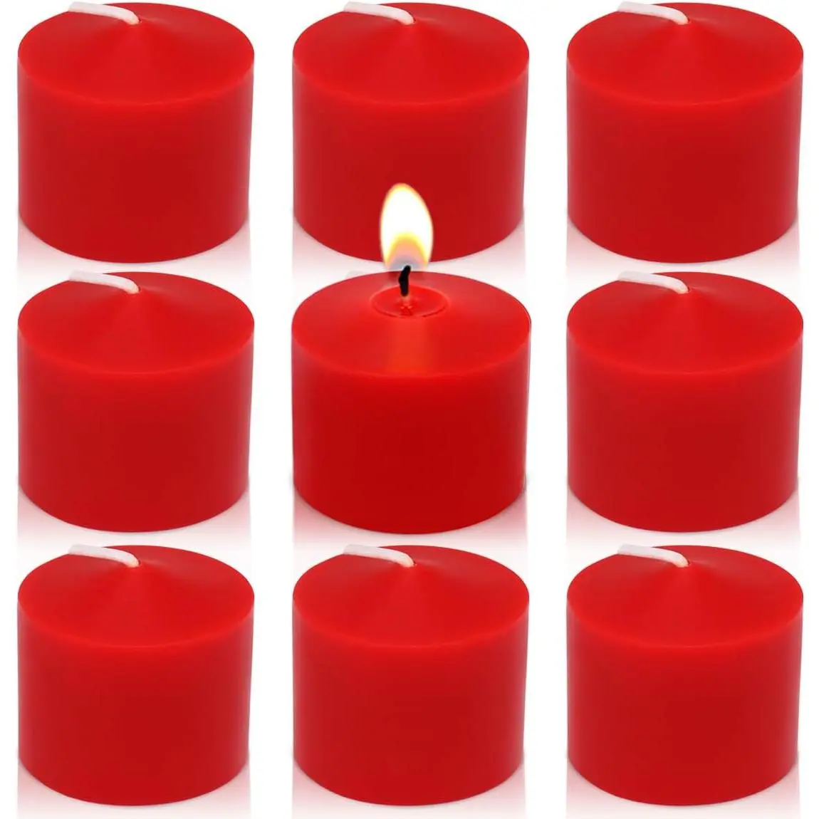 Red Votive Candles, 9 Packs Unscented Small Solid Colored Votives for Wedding, Holiday Party,  Dinner Table Decoration (8 Hour), 1.5" D x 1.25" H