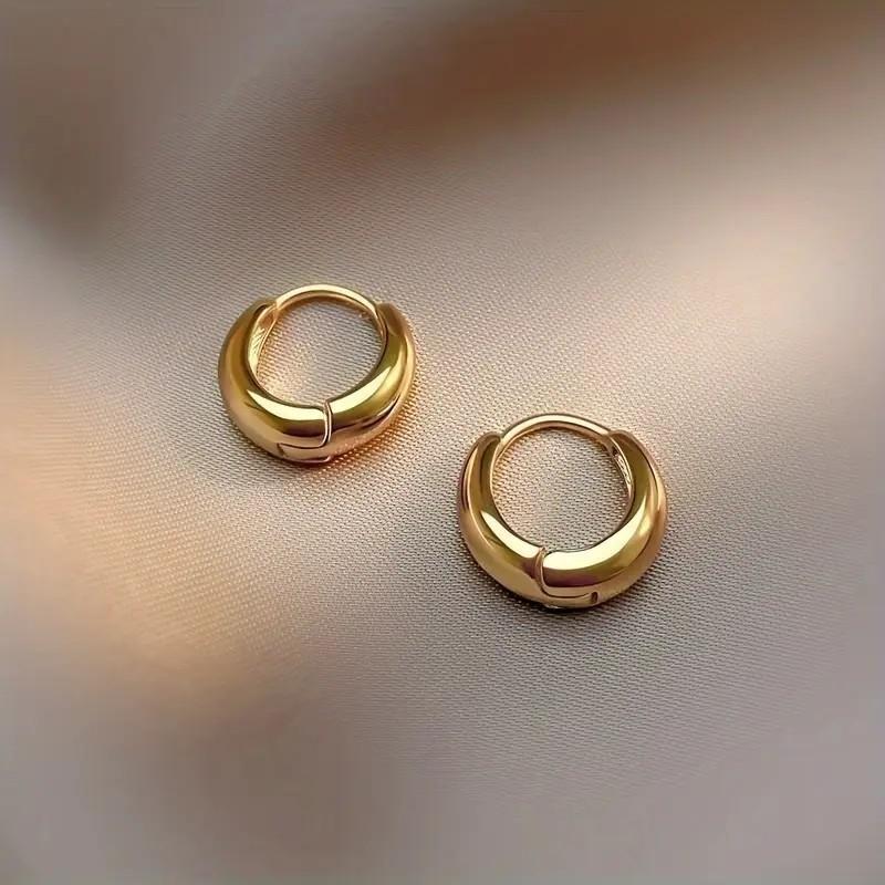 Gold Tone Smooth Huggie Hoop Earrings for Women - Simple Thin Tiny Circle Ear Buckle, Minimalist Everyday Jewelry