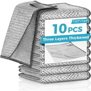 10 Counts Wire Dishwashing Rags, Multipurpose Non Scratch Wire Dishcloth for Wet and Dry. Reusable Wire Cleaning Cloths for Kitchen, Sinks, Pans, Cleaning Tool for Pot, 7.87x7.87 Inches