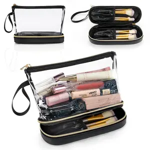 Transparent Makeup Bag, Multi-Functional Dual-Layer Large Capacity, PVC Cosmetic Organizer, Travel Dry-Wet Separated Wash Kit
