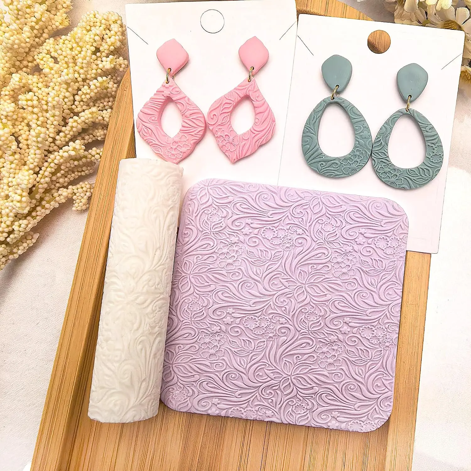 Polymer Clay Texture Roller Work with Polymer Clay Cutters for DIY Earrings  Making Craft Supplies ( Flower )
