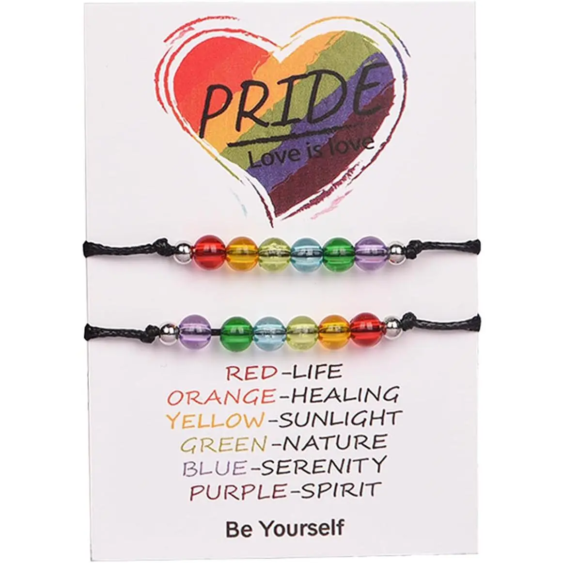 QIXCOZT LGBTQ+ Pride Rainbow Beaded Bracelets Set of 2,  Braided Cord Bracelets with Meaningful Pride Colors Adjustable Accessories for Women Men