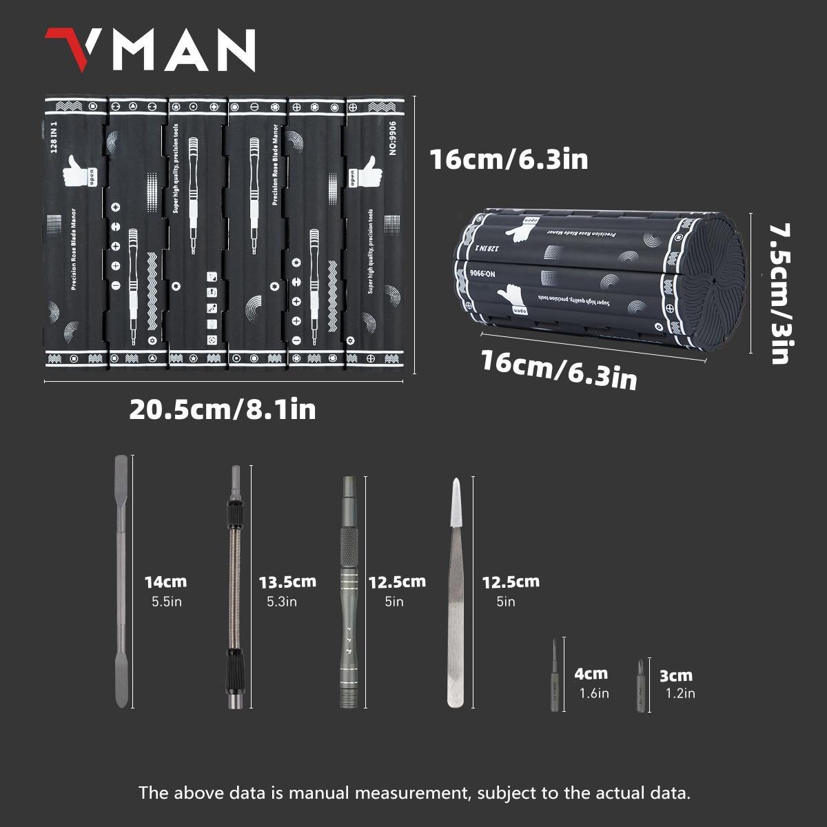 Vman Precision Multifunctional Screwdriver Set, 128-Piece Multi-Tool Kit with S2 Magnetic Bits, Portable Repair Tool Set for Computer, Phone, Watch, Electronics