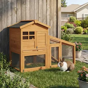 53.15 in Wooden Rabbit Hutch, Expandable 2-Story Bunny Cage with Ramp, Pull-Out Tray & Metal Frame, Indoor Outdoor