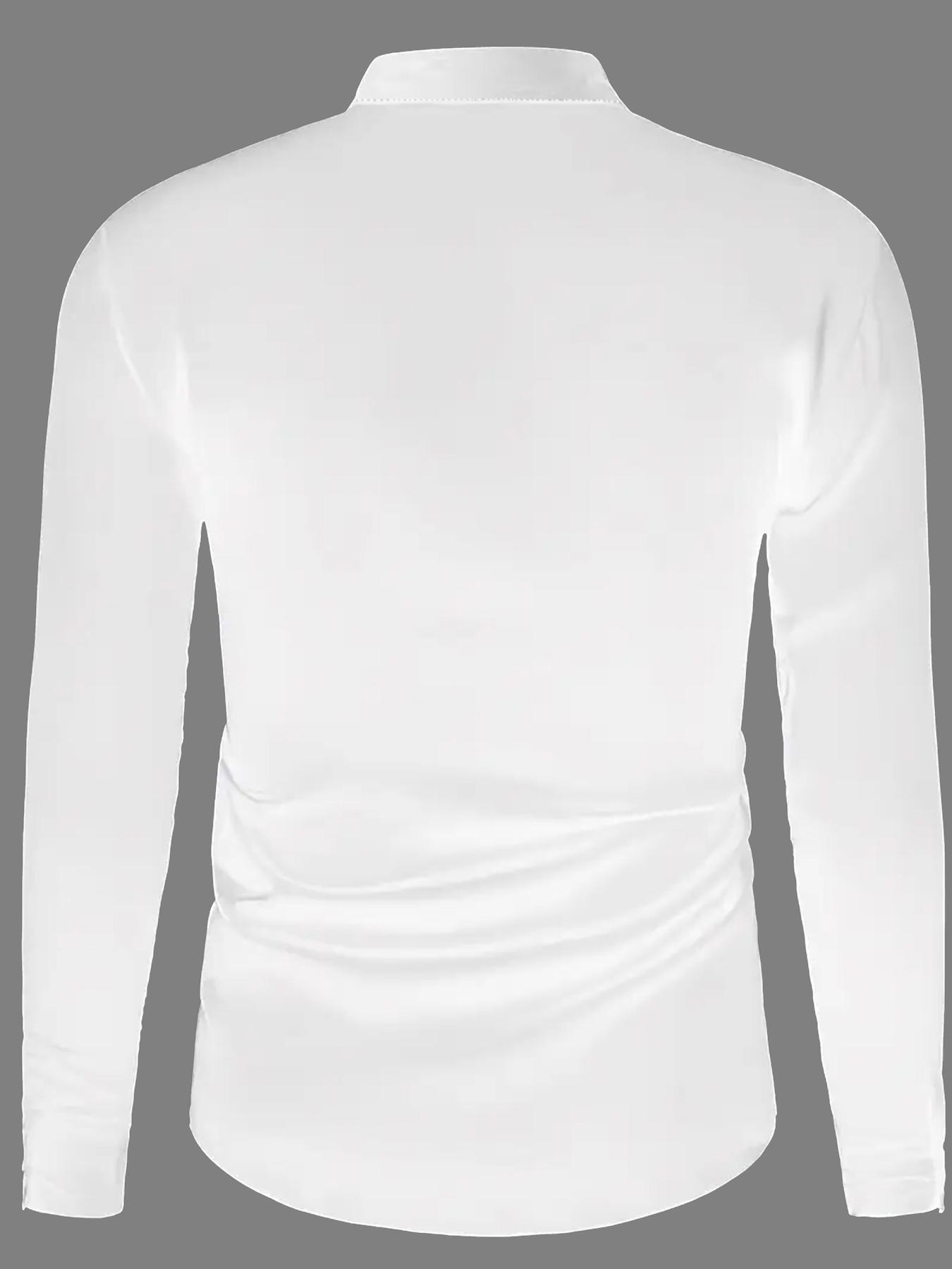 Men's Solid Button Front Shirt, Casual Fitted Shirt, Classic Casual Fashion Long Sleeve Collared Top for Daily Wear, Men's Clothes for All Seasons, Men's Clothing, Longsleeves, Fashionable Shirts