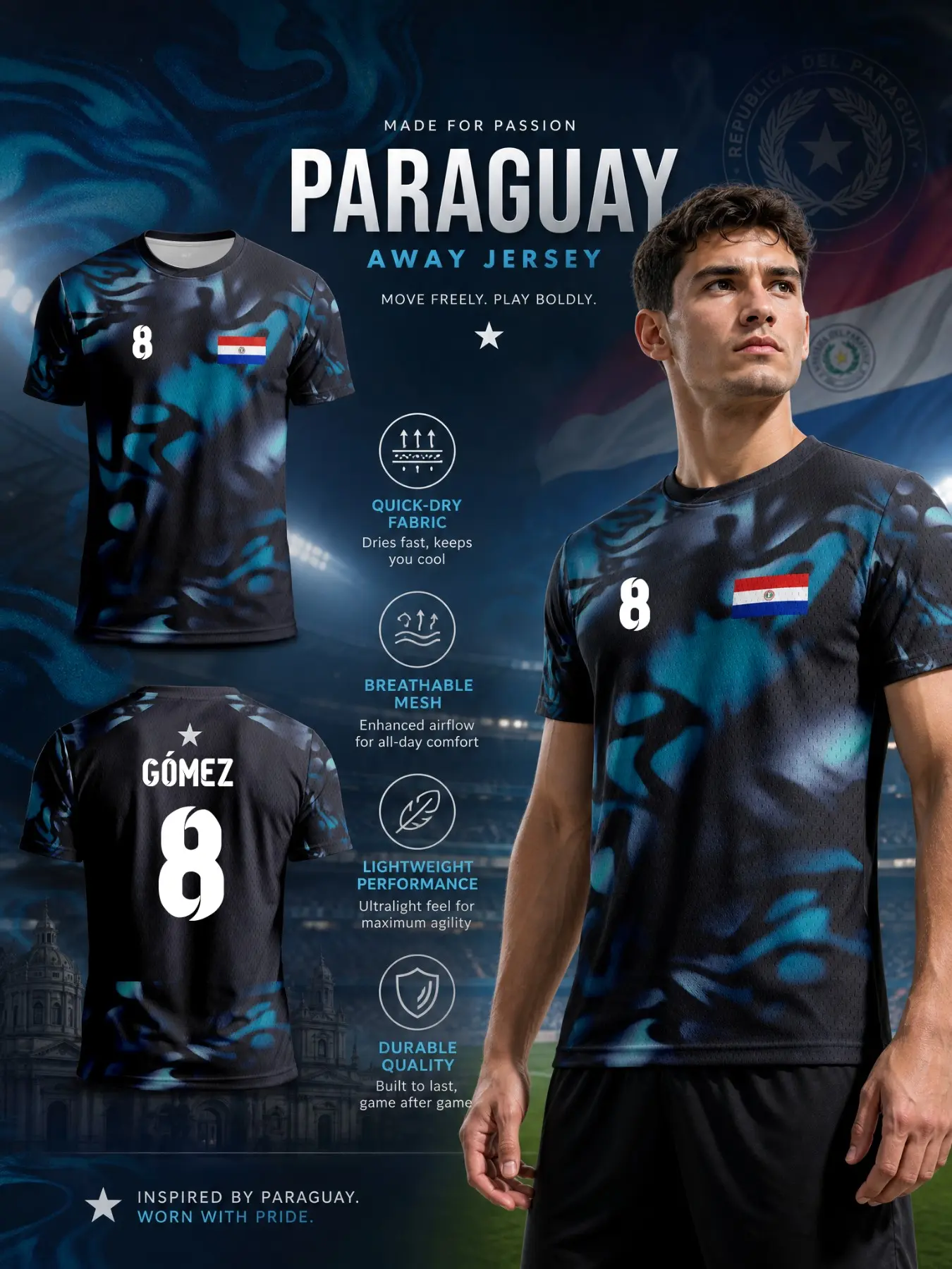 Mesh Keywords 2026 Special Edition Paraguay Men's Away Soccer Jersey, Abstract Blue ...