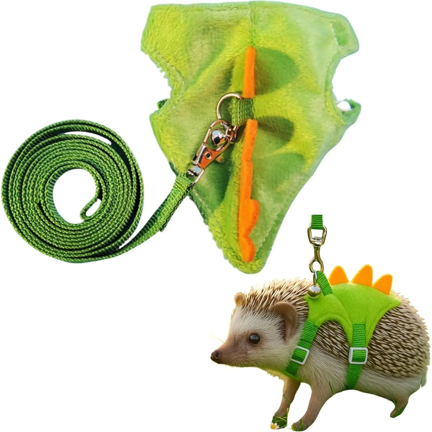Dinosaur Animal Shape Harness Leash & Clothes Accessories Set for Small Critters, Training & Playing Use, Green Outfits (Hedgehog, Hamster, Ferret, Guinea Pig Compatible)