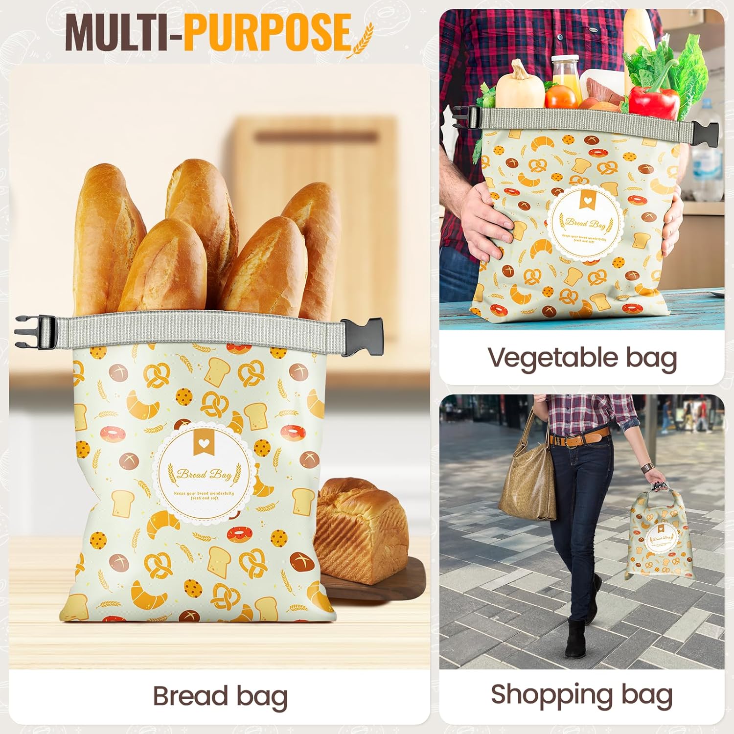 Bread Bags for Homemade Bread Sourdough Beeswax Lining 100% Cotton Reusable Container Storage17in x 12in Perfect for Any Size Loaf