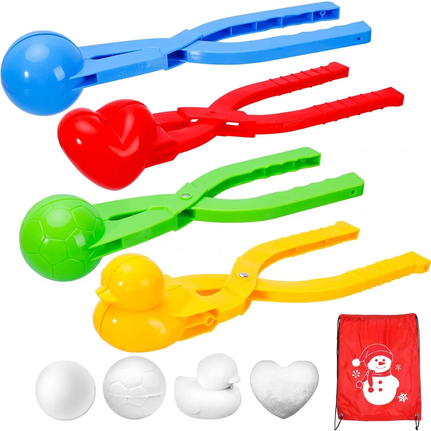 4 Pack Snowball Maker Snow Ball Toys Games with Handle  Kids Outdoor Indoor Winter Snowball Fight Maker Tool Clip with Drawstring Bag