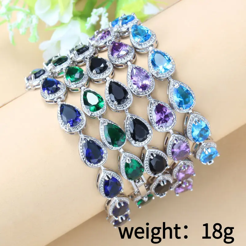 Wind Drop Chain Bracelet Silver Color Jewelry Charm Bridal Red Garnet CZ For Women Wedding