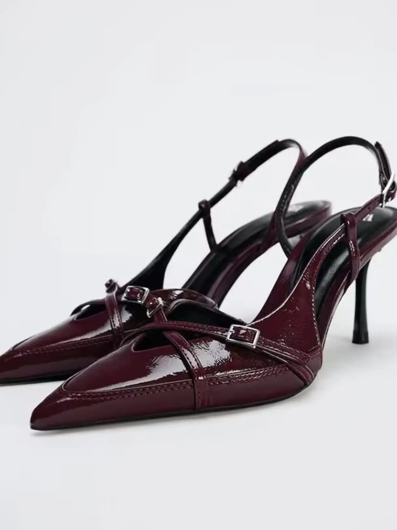 Women Pointed Toe Crisscross Buckle Slingback Heels, Thin Strap Stiletto Sandals, Elegant Backless Dress Shoes For Date Wedding Party Club Daily Outfit
