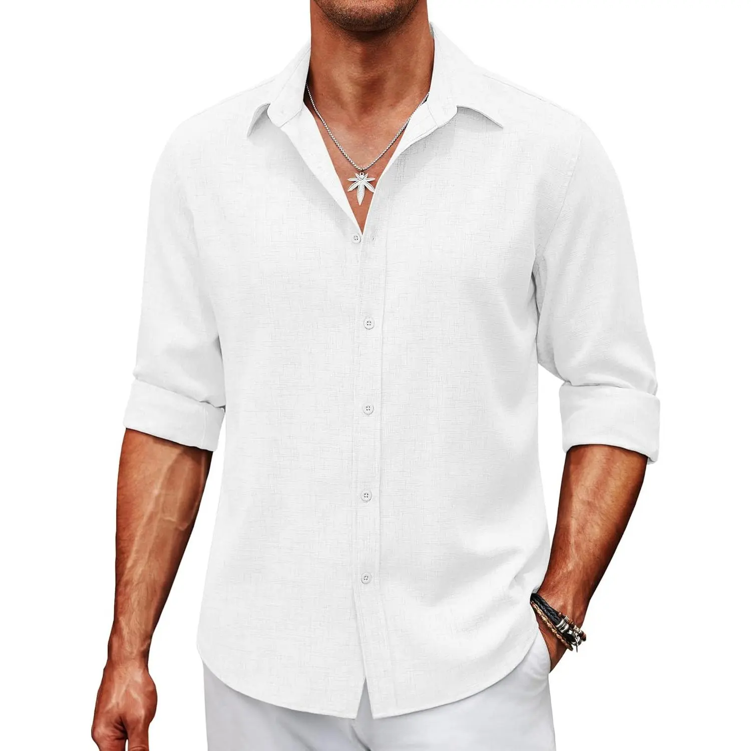 Mens Button Down Shirt Long Sleeve Untucked Shirts Summer Casual Dress Shirts