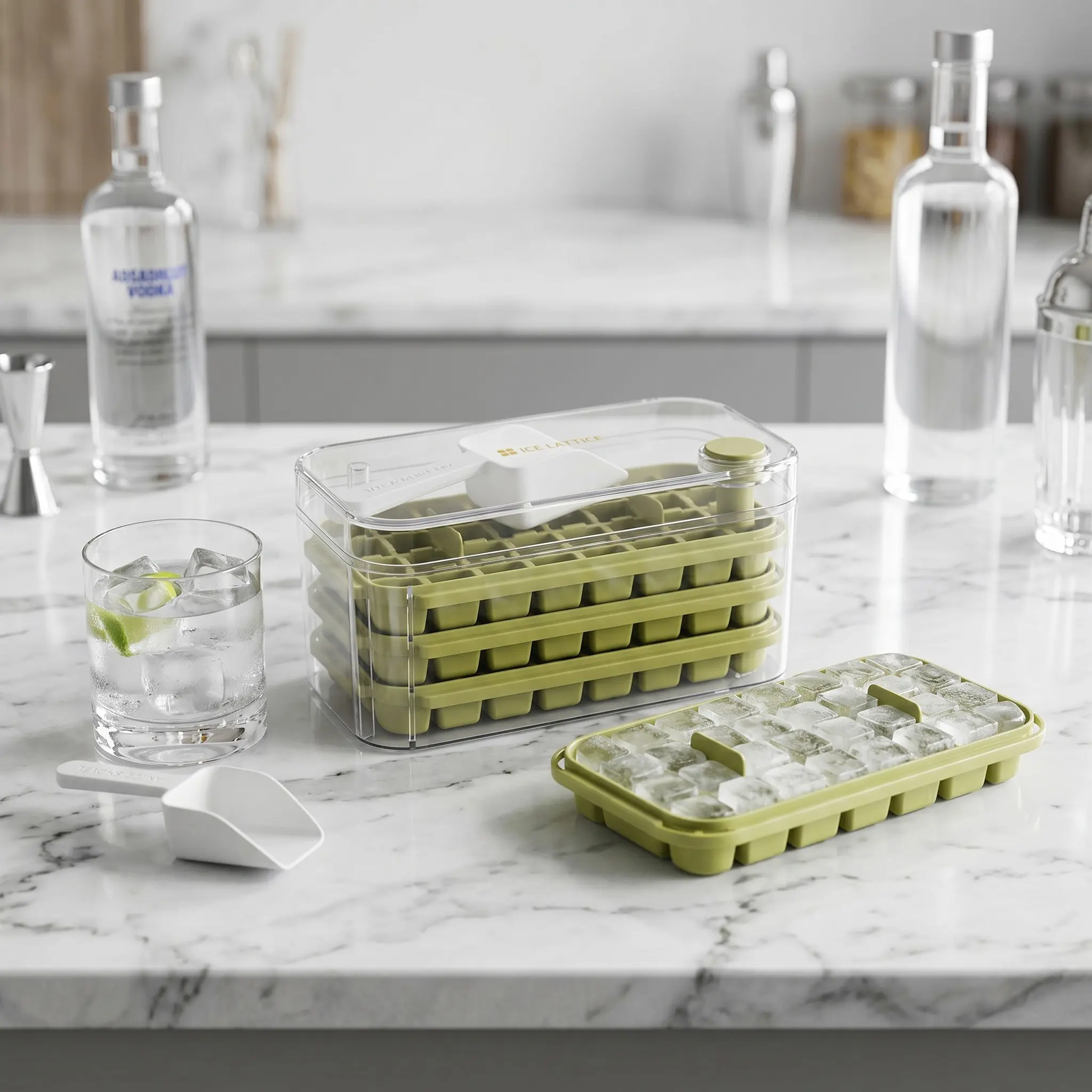 96-Compartment Ice Cube Tray, Three-Layer Portable Design, Silicone Molds, Durable Plastic, Ideal for Summer Drinks, Modern Kitchen Essential