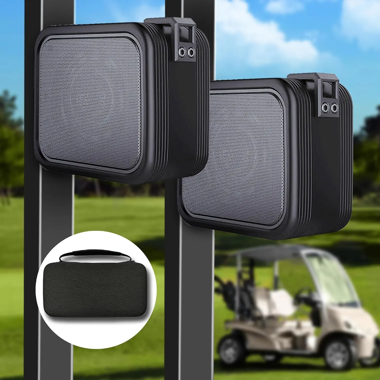 2-Pack Golf Cart Speakers with Storage Case, IPX7  Golf Speaker 15H Playtime, 20W Stereo Sound   Speaker for Golf Cart, Golf Gifts for Men