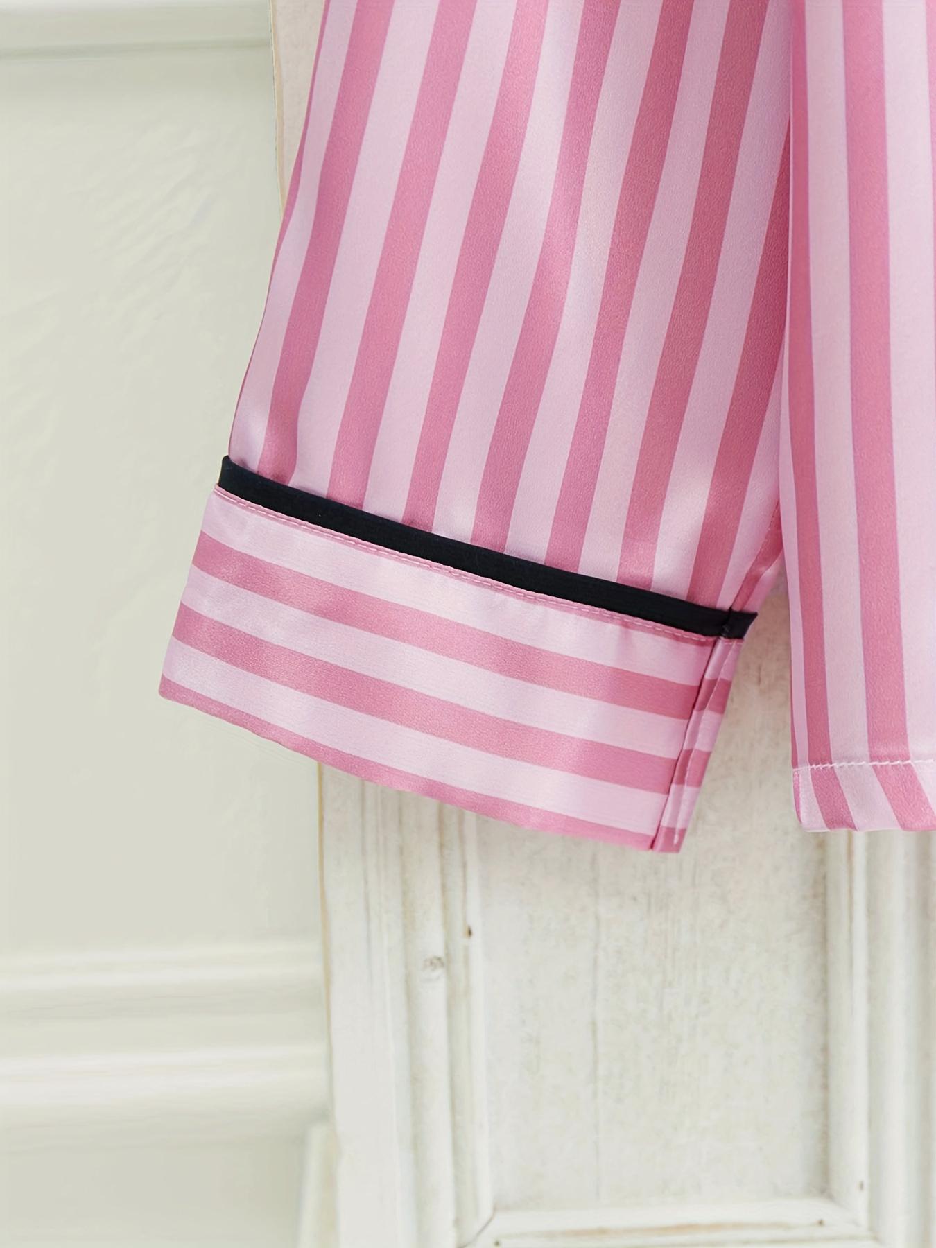 Women's Striped Pocket Lapel Neck Pyjama Set, Comfy Button Down Long Sleeve Shirt & Tie Front Pants Lounge Set, Pajama Sets Women, Pj Sets for Women, Sleepwear for Spring & Fall, Gifts Set for Mum