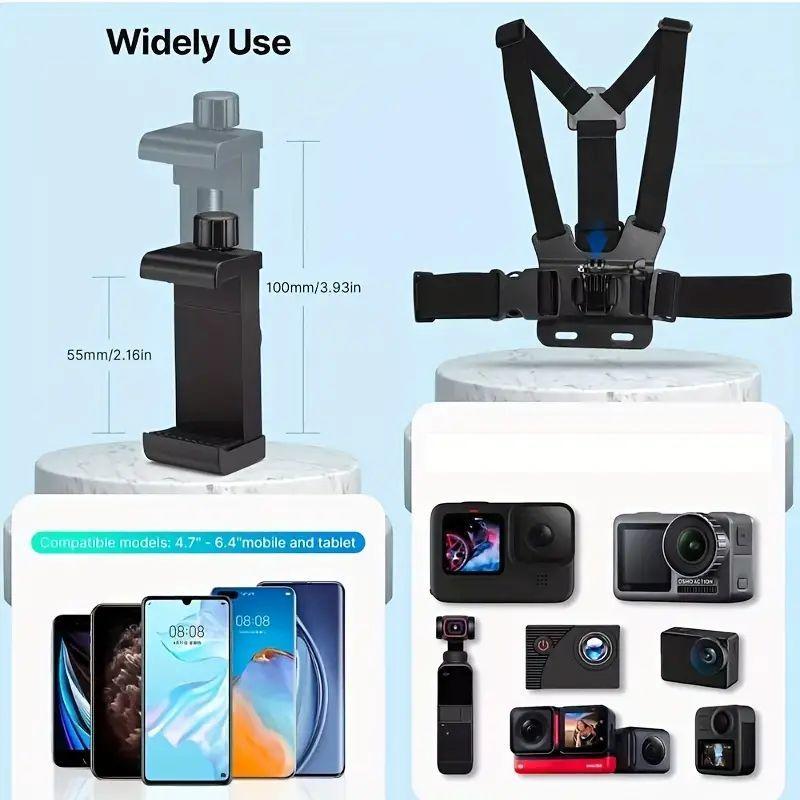 Action Camera Strap Set with Phone Clip, Durable Material Fixing Mount for Gopro/phone/osmo Action, Universal Compatibility Sports Camera Accessories, Adventure Sports