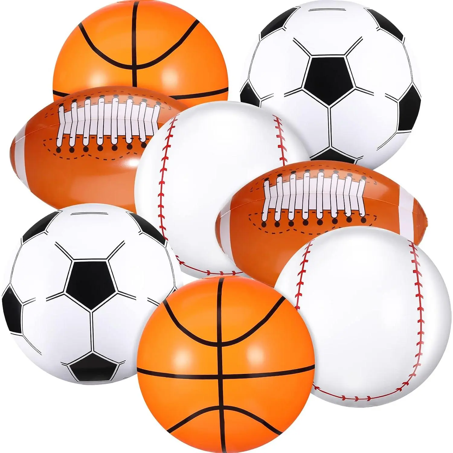 8 Pcs Inflatable Sports Balls - 16 Inch Blow Up Beach Balls, 4 Styles Party Decorations for Pool, Indoor & Outdoor Summer Toys