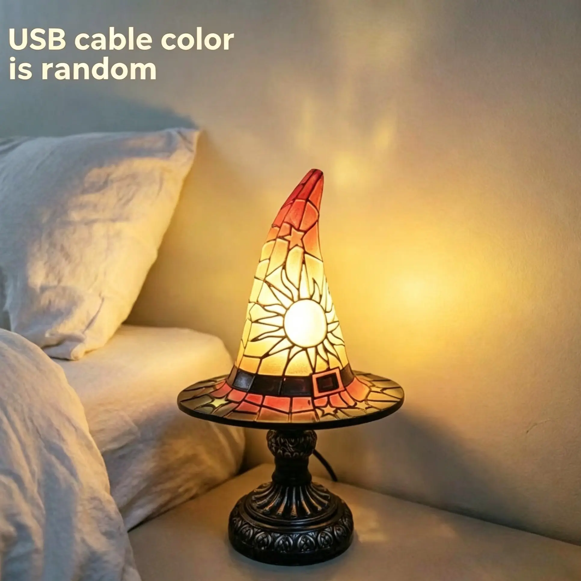 Witch Hat Light - Halloween Decorative Lights Statue Lamp, Resin Craft Indoor Home Decor Night Light with USB Cable, Perfect Festive Atmosphere Gift