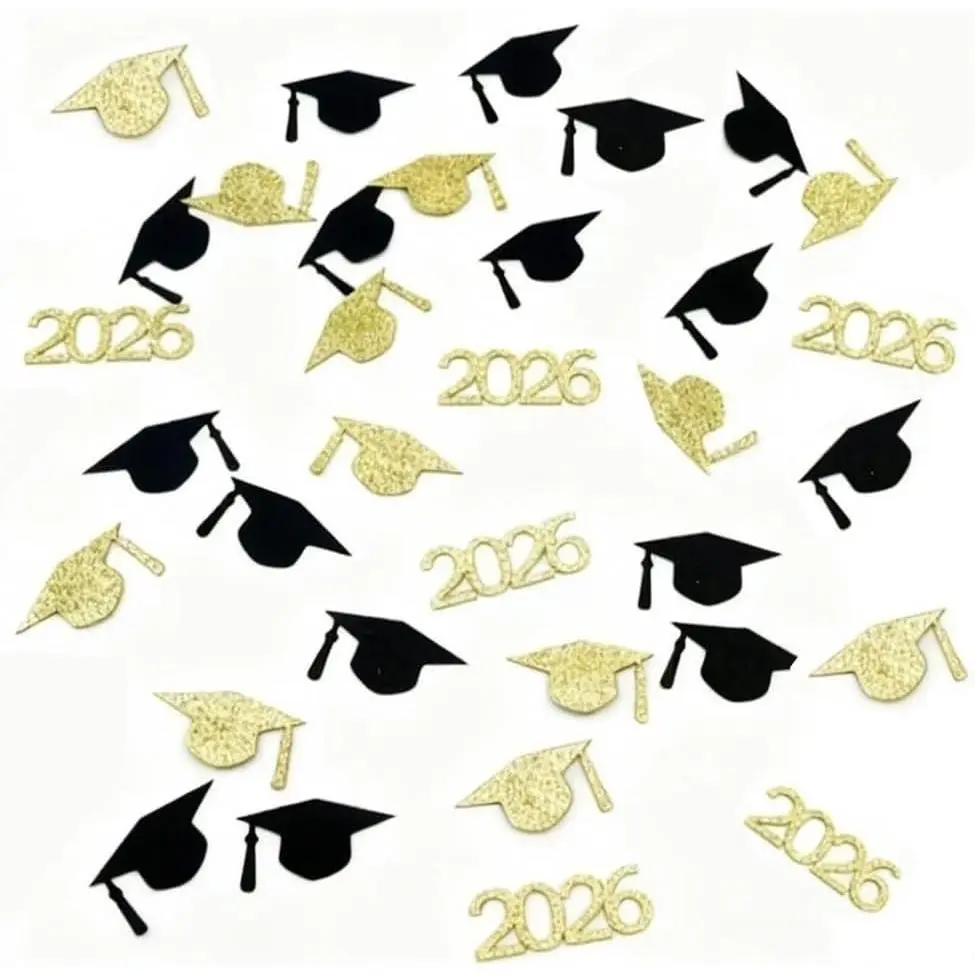 150 count Congrats Grad Confetti - Class of 2026 Graduation Party Sign - High School College Graduation Party Table Decoration Scatters - Black &  Glitter