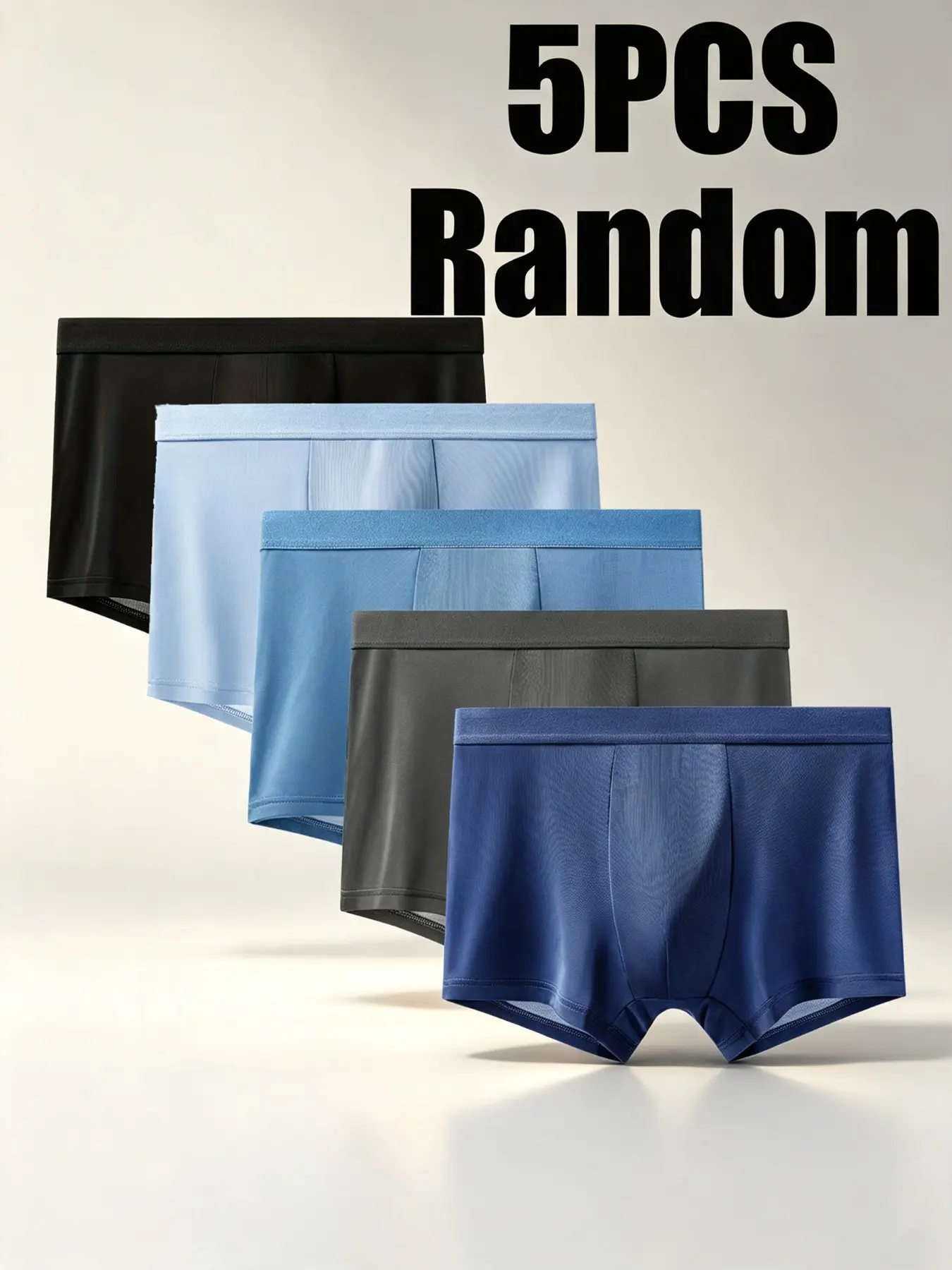 5-Pack Random Men's Boxers, Solid Color Ice Silk, Soft Comfortable Breathable, Slim-Fitting Trunks, All Seasons Casual Wear