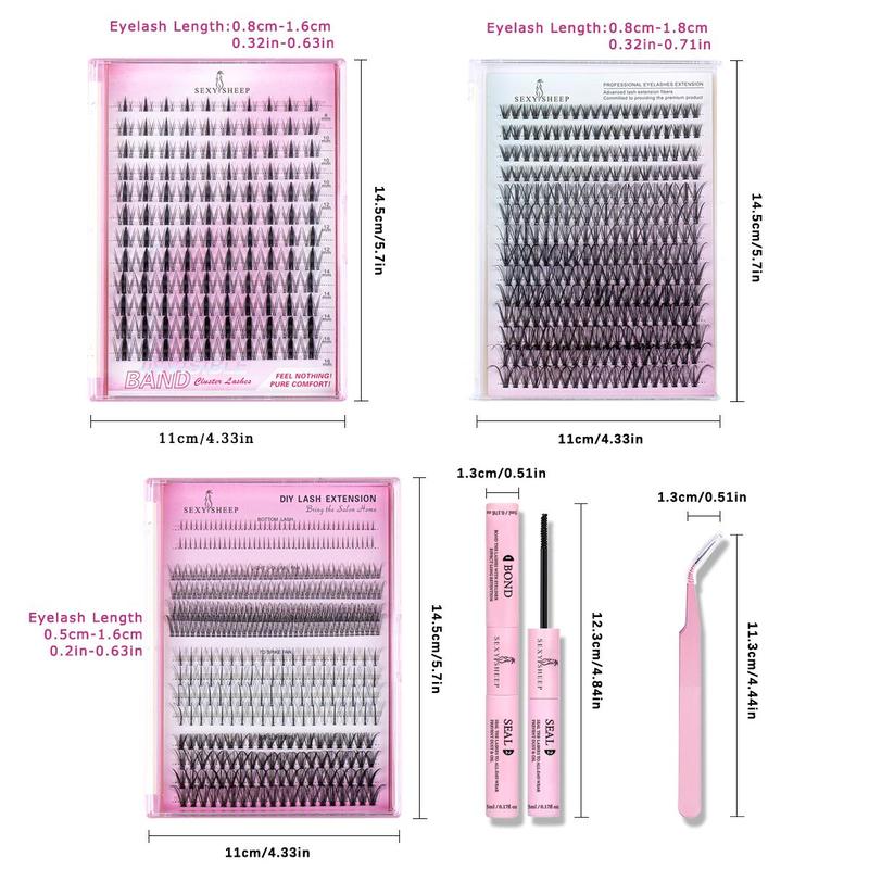 Individual Lash Extension Kit, 1 Box Mixed Length False Eyelashes Extensions with Bond and Seal & Tweezers, Professional Eye Makeup Accessories for Women, Cosmetic #TOP PICKS