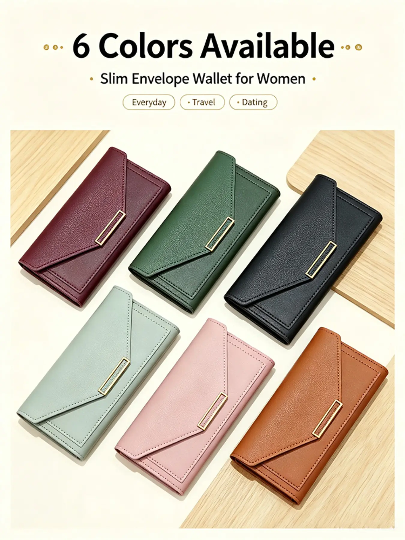 French Chic Envelope Wallet, Women's Simple Handbag, Minimalist Wallets, Casual Durable Card Holder, Portable Coin Purse, Multi-Card Slot, PU Leather, All Seasons