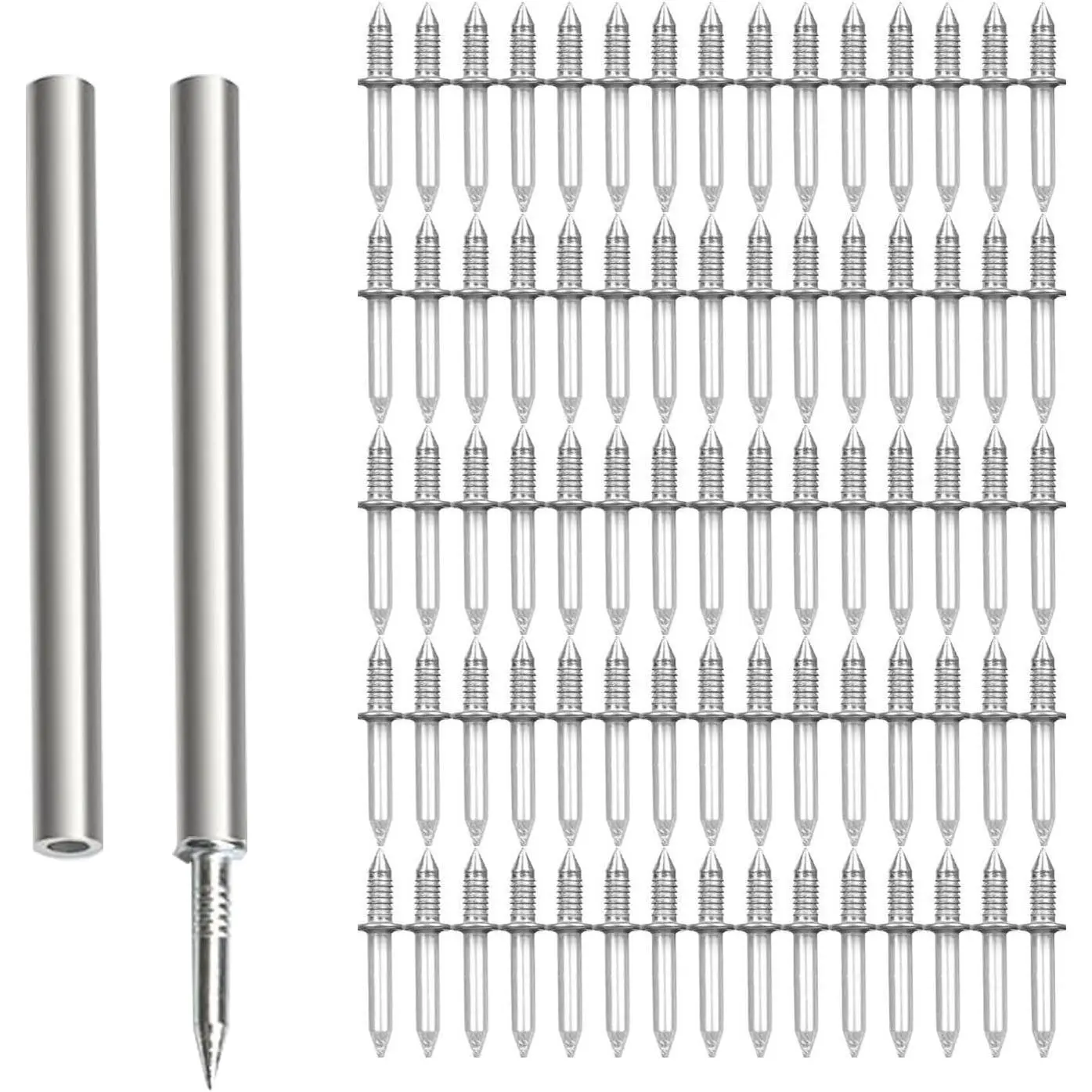 200pcs Double-Head Skirting Thread Seamless Nails with BONUS 2pcs Sleeve Tools, Double Headed Nails Non Marking Double Sided Nails, Invisible Security Screws for Wood Baseboards Double-Headed Nails.