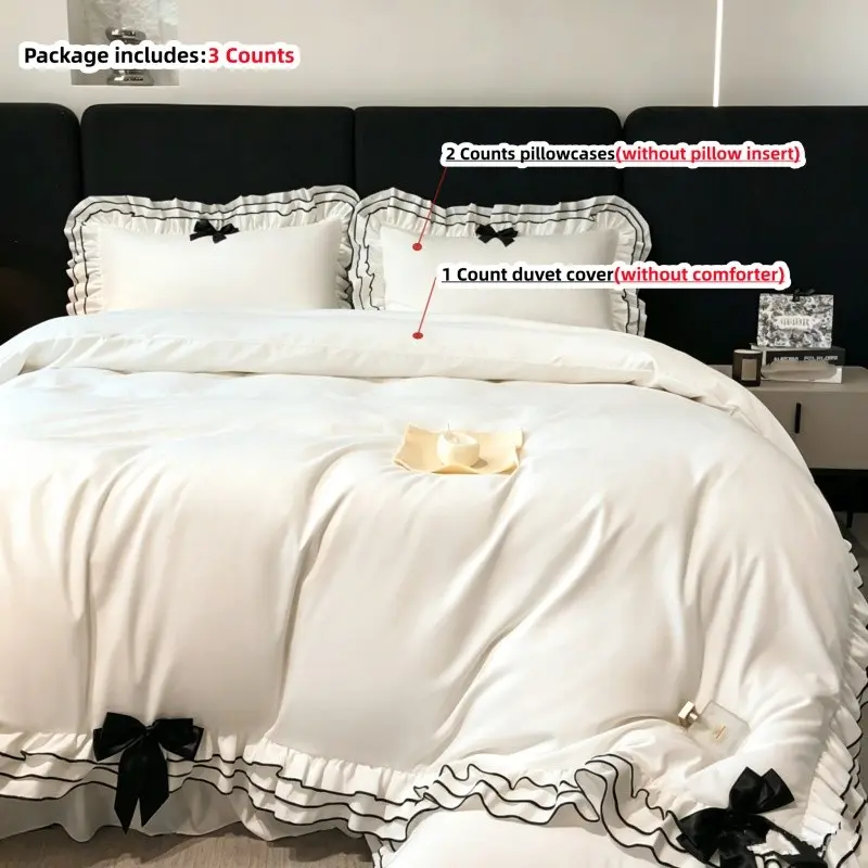 3pcs Princess Style Bedding Set, Princess Theme, Bow Decoration Duvet Cover + 2 Pillowcases,without any filling Single Twin Double Queen Size, All Seasons