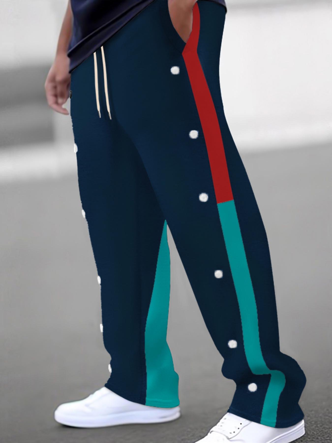 Men's Colorblock Drawstring Waist Pants, Regular Fit Casual Comfy Pocket Trousers for Daily Wear, Men's All-Match Trousers for All Seasons, Colorblock Sweatpants