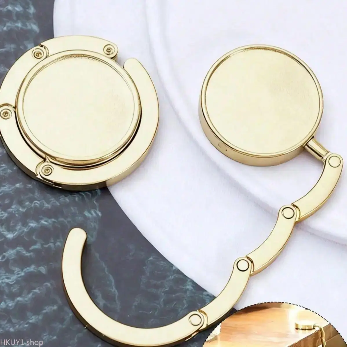 Women's Metallic Purse Hook, Stylish Foldable Bags Holder for Table - Portable Anti-Slip Travel Accessory for Cafes and Daily Use, Carry Purse Hook, Compact, Secure Hold, Pouch Holder, Folding, Bag Accessories, Anti-Slip Grip, Fashion Enthusiasts