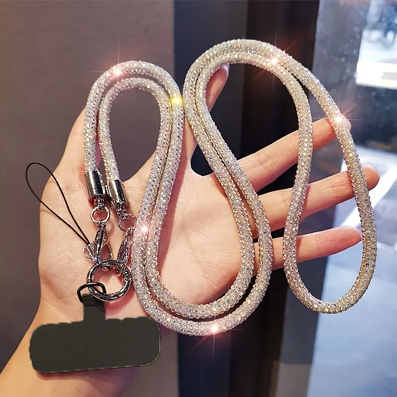Women's Rhinestone Mobile Phone Strap, Nylon Blend Summer Cool Light Luxury Accessory, Long Crossbody-Shoulder Wearable, Anti-Lost Outdoor Phone Accessory, Ideal Gift for Girlfriends