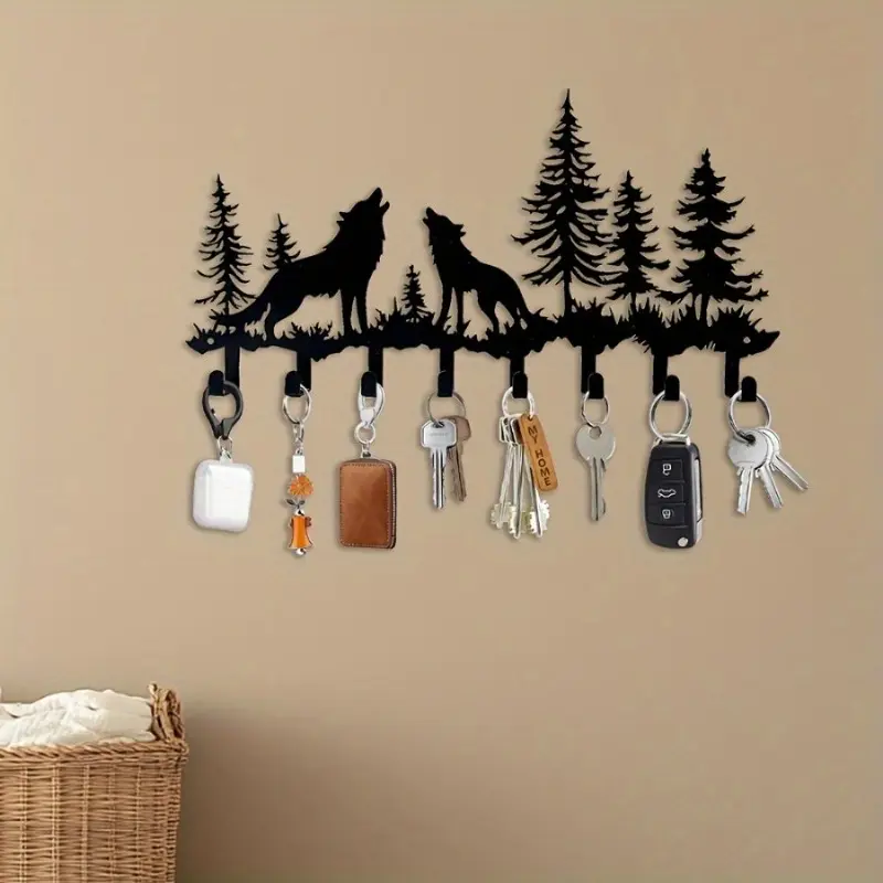 Rustic Wolf-Themed Metal Key Holder - Wall-Mounted Decorative Coat Rack, Key Hanger Wall Mount, Coat Hooks For Wall, Easy Installation, Key Hooks, Halloween Christmas New Year Gift