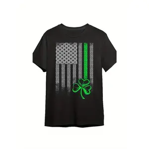 180g1pc Men's Limited Edition Irish Green Line Print Graphics Tee, 100% Cotton Fabric, Crew Neck, Short Sleeve, Regular Fit, Weekend Casual Wear, All-Season Casual Wear, 180gsm - Ideal for St. Patrick's Day