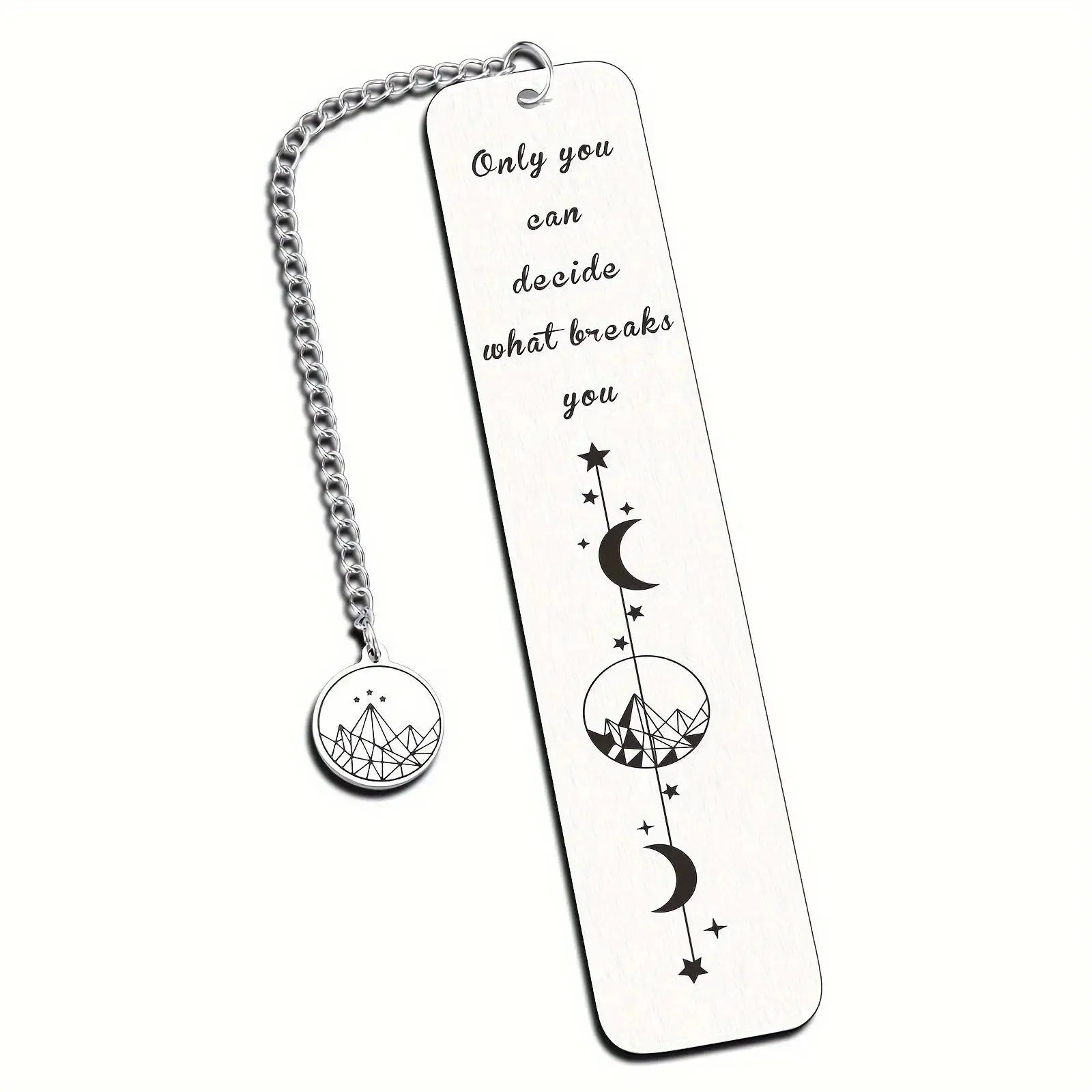 Stainless Steel Bookmark with Funny Pattern - Motivation-Infused Daily Page Marker for Readers, Durable Engraved Metal Accessory with Circular Charm and Chain