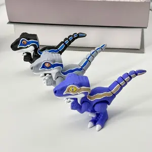 3D Printed Grey Smooth Raptor Dinosaur Figurine, Multi-Color Posable Velociraptor Action Model, Table-Room Decor Desktop Ornament & Collectible Gift for Dinosaur Lovers