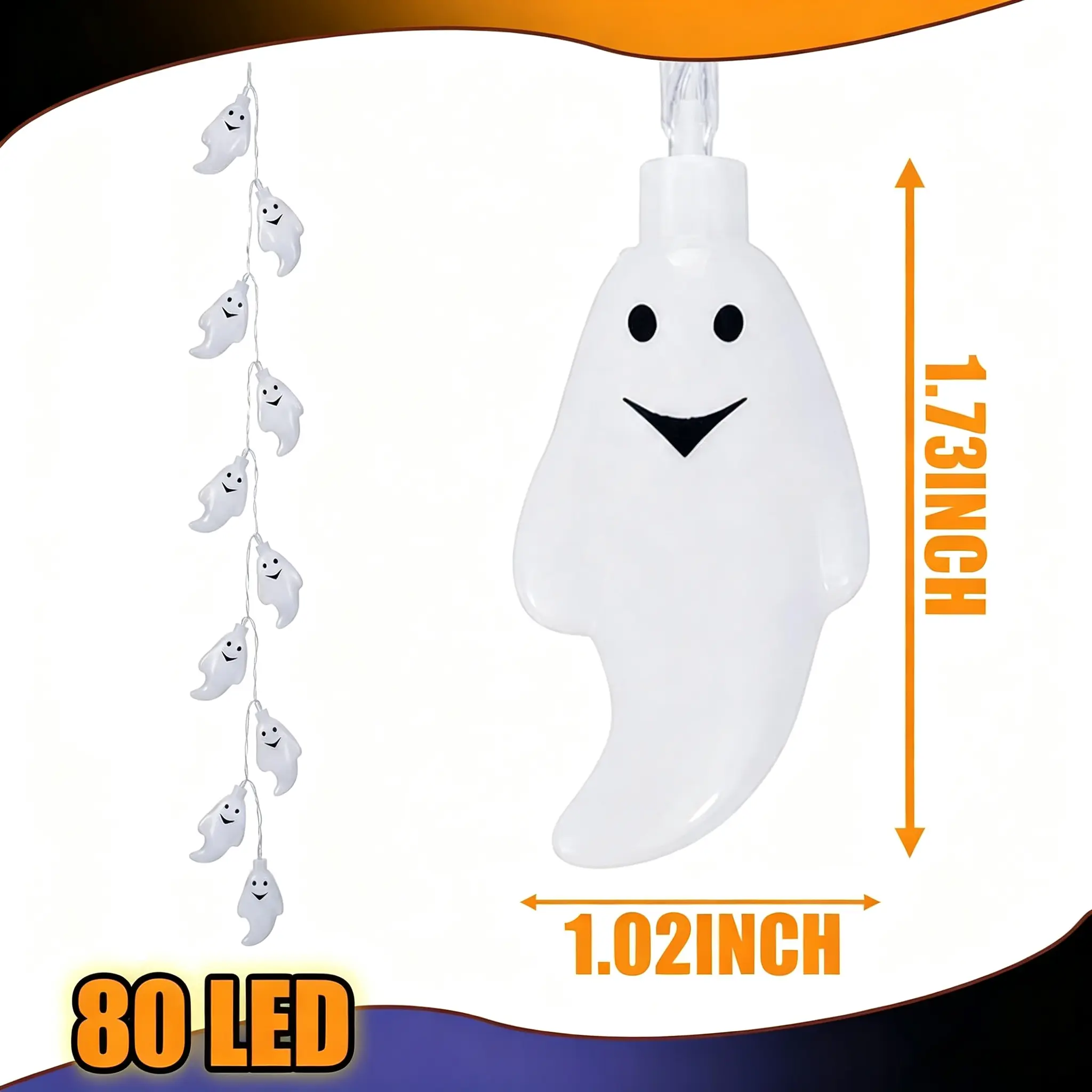 Led ghost string lights - fun halloween decorative hanging lights, 80 led battery-operated mini lanterns, perfect for parties, patios, and indoor/outdoor spooky atmosphere lighting