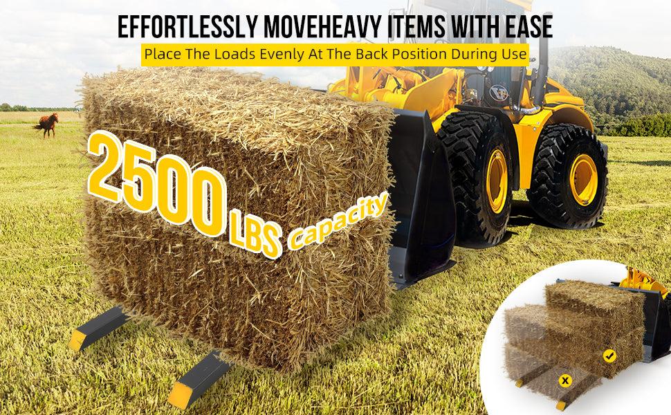 【GARVEE】Heavy Duty Clamp on Pallet Forks: 43" (2500lbs) & 60" (4000lbs) Sizes with Adjustable Stabilizer Bar for Quick Attachment to Bucket Tractors and Skid Steers, Perfect for Heavy Lifting and Material Handling.