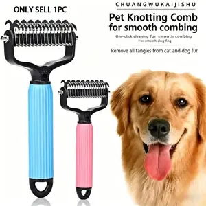 Pet Detangling Comb, Double-Sided Grooming Brush for Dogs & Cats, One-Click Clean Undercoat Rake for Shedding Mats, Deshedding Tool