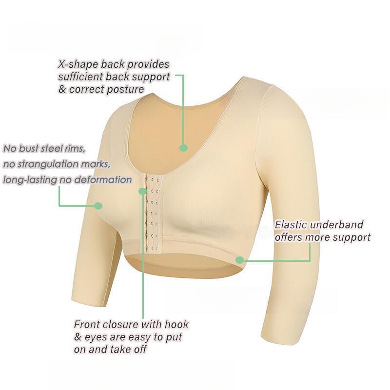 Women Arm Shaper Post Surgery Push Up Bra Compression Long Sleeves Corset Front Seamless Black Shapewear Womenswear Nylon Basic Crewneck Minimalist