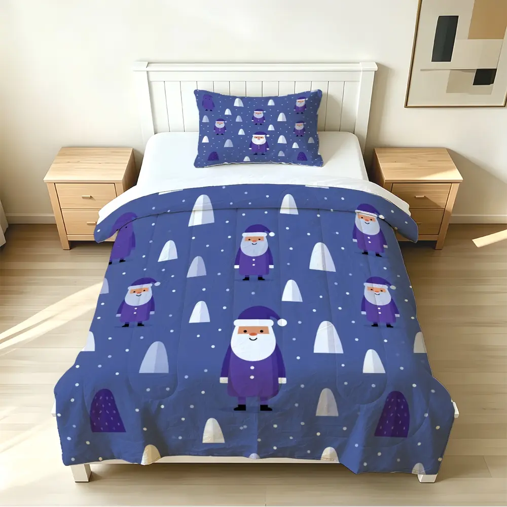 2/3pcs (1 comforter + 2 pillowcases) Microfiber Bedding Set, Cute Winter Santa Purple Pattern, Soft Lightweight, Fade-resistant, All-season Use, Durable Breathable Fabric for Bedroom Guest Room Dorm, includes filling, no pillow inserts