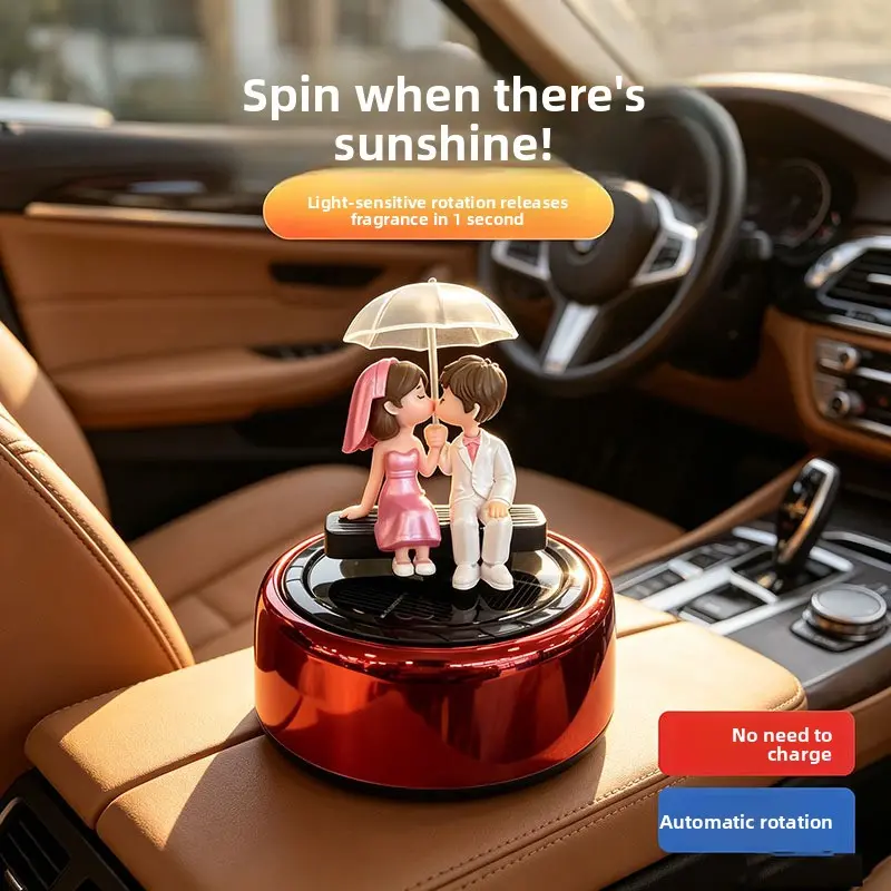 Couple Theme Wedding-Style Cute Solar-Powered Car Fragrance Diffuser Ornament, ABS Plastic Oil Dispenser, Car Interior Dashboard Fragrance Release Accessory, Sunlight Spin