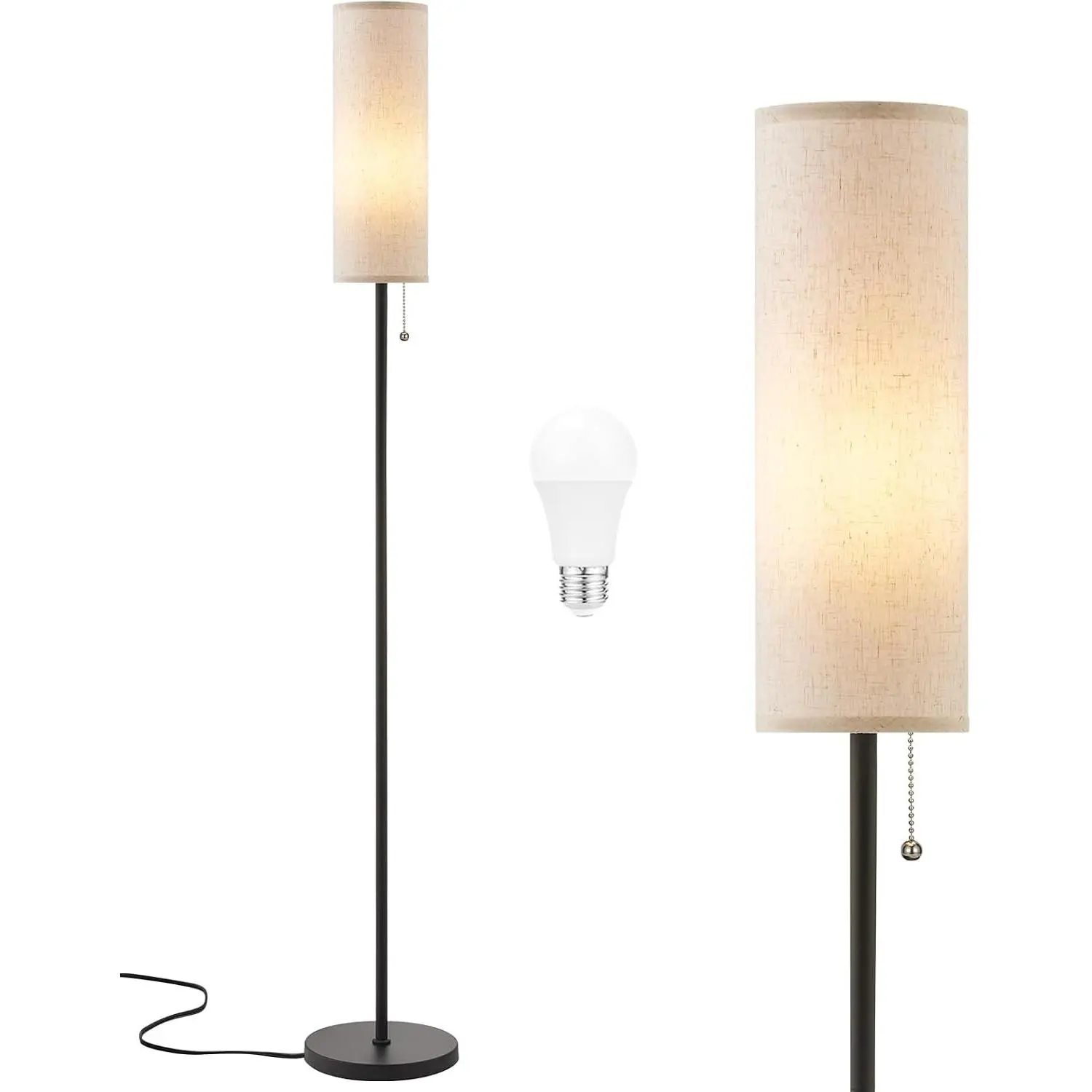 64'' Floor Lamp for Living Room with Bulb, 3 Color Temperature, Tall Lamps with Beige Lampshade & Pull Chain Switch, Pole Lamps Suitable for Bedrooms Study, Minimalist Floor Lamp