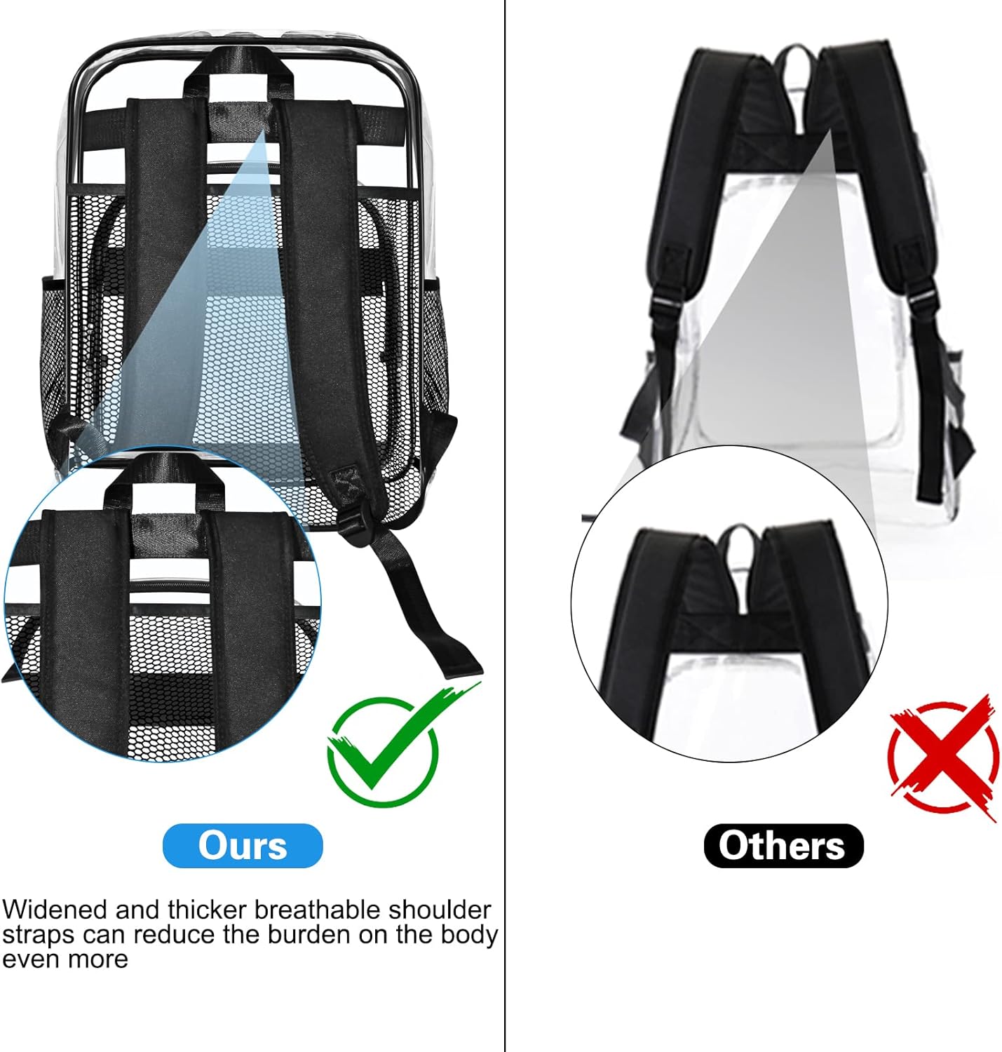 Clear Backpack, Clear Bookbag for School,  PVC Plastic Material, Reinforced  Straps Heavy Duty Transparent Backpack, See-Through Schoolbag for ,Stadiums,Work, Travel, College