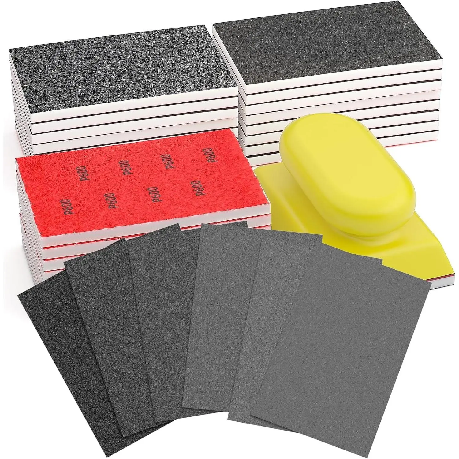 Sanding Sponge Set, Reusable 3×4 Inch Wet Dry Foam Sanding Blocks for Wood, Furniture, Metal & Drywall (120-600 Grit Set)