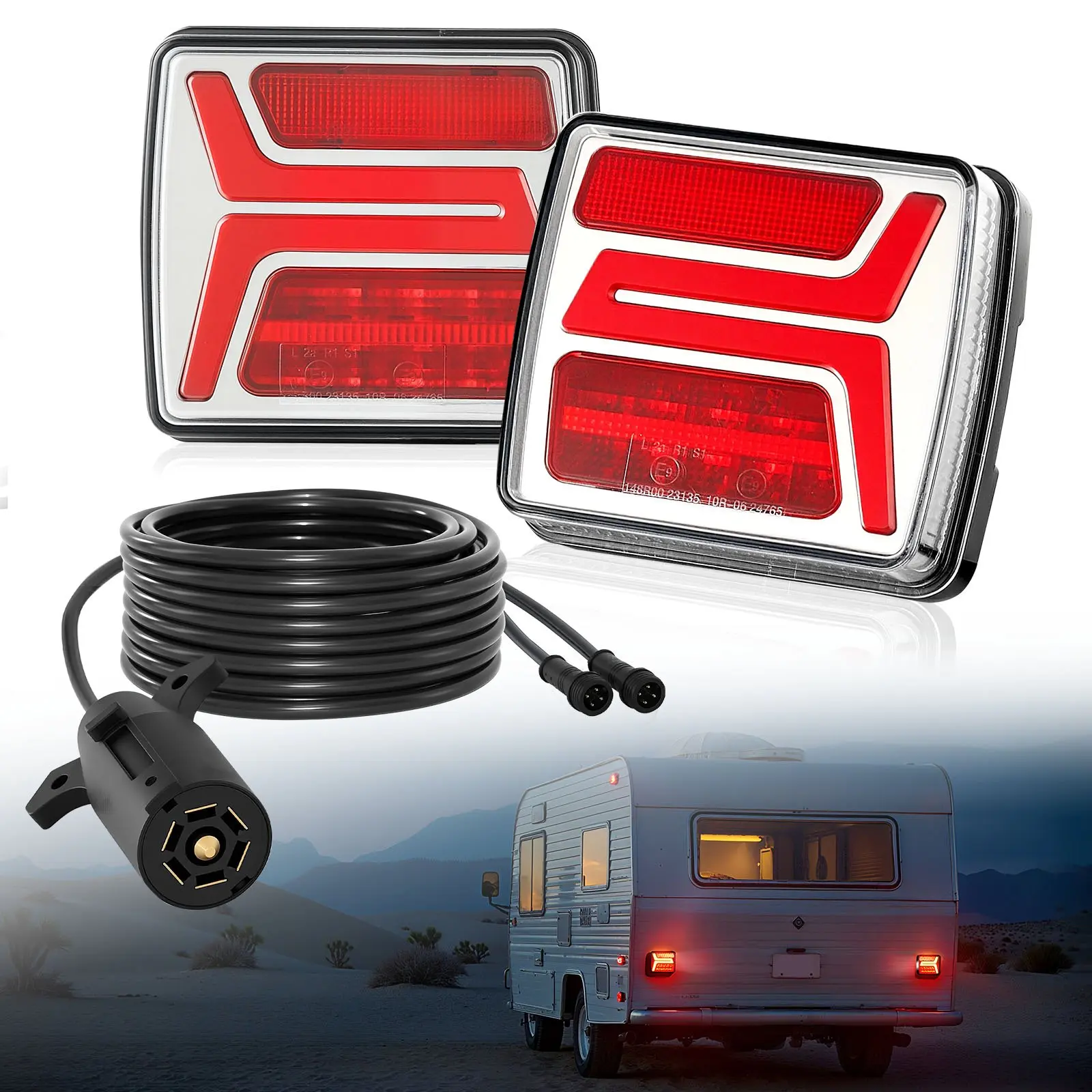 VEVOR 12V Square Magnetic LED Trailer Tail Lights Kit, 2PCS Waterproof Tow Lighting with Stop Brake Turn License Lamps, Wiring Harness for Boat Truck Camper, Tail Lights Lamps