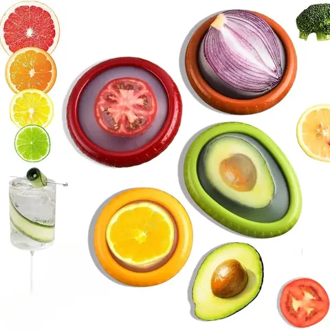 4-piece reusable silicone fruit and vegetable storage box set with a peeler and preservation kit, suitable for avocados, tomatoes, onions, and other fruits and vegetables.