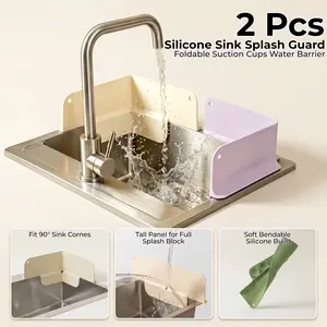 [DealsForYouDays]2Pcs Silicone Sink Splash Guard, Foldable Suction Cup Water Barrier, Flexible Anti-Splashing Baffle For Kitchen Wash Basin-YY