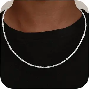 925 Sterling Silver Diamond Cut 3mm 4mm 5mm Rope Chain Exquisite Silver Chain Men's Necklace Ideal Gift for Men Fathers and Boyfriends