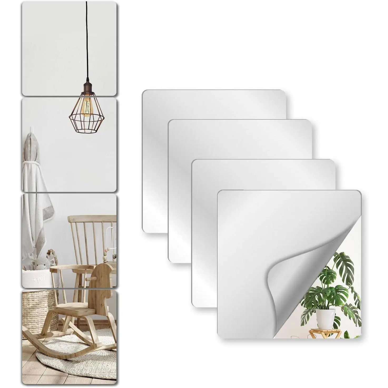 Unbreakable Mirror Tiles Self Adhesive, Mirror for Classroom Decor,Peel and Stick  Small Mirrors for Wall Decor,Shatterproof Plastic Mirrors Stickers for  Decorative 4 count 8.02''x8.02''